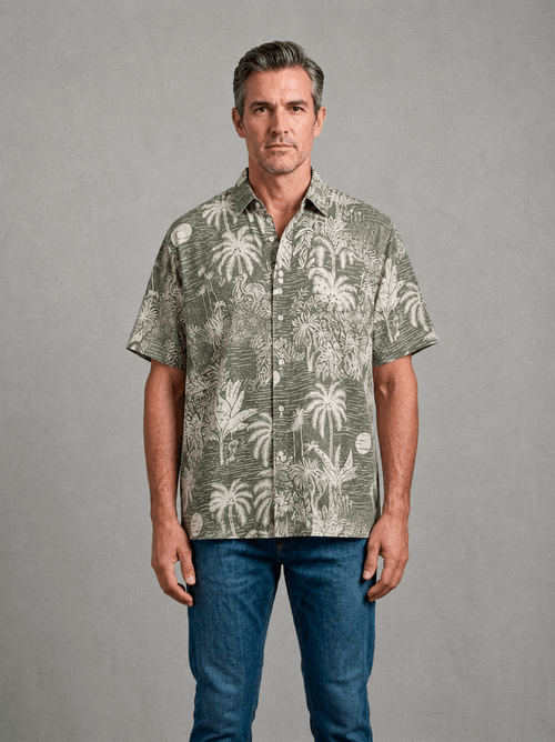 Camisa Mc Hawaii Jungle Relaxed Fit Jungle C/Fondo Verde