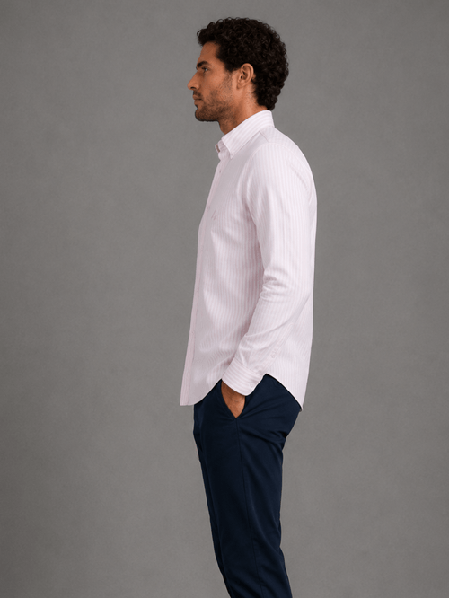 Camisa Oxford Rayada Regular Fit blanca y rosa