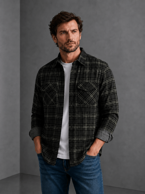 Camisaco Flannel Escoces Verde Hombre