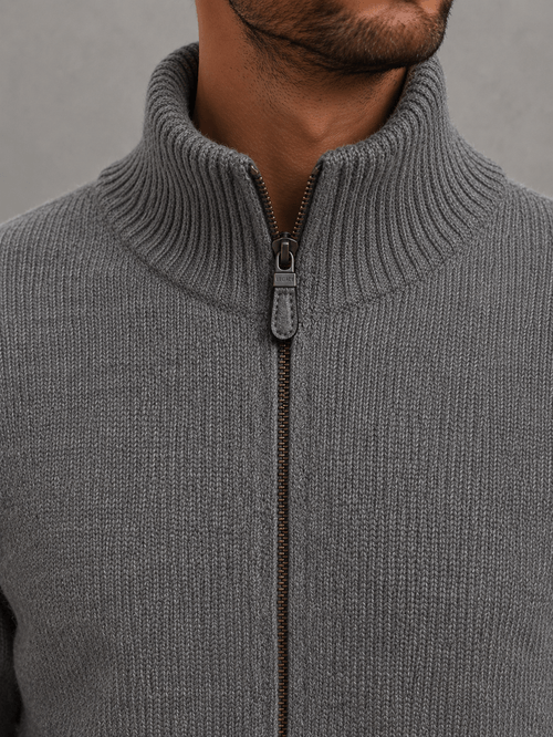 Campera Tejida con Cierre Shetland Gris Hombre