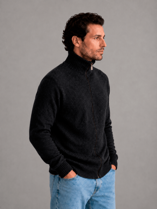 Campera Tejida con Cierre Shetland Negro Hombre