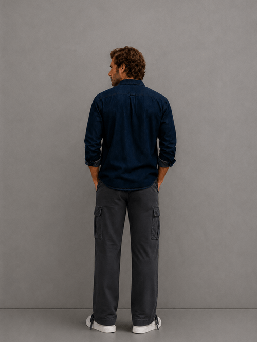 Pantalon Cargo Gabardina Gris