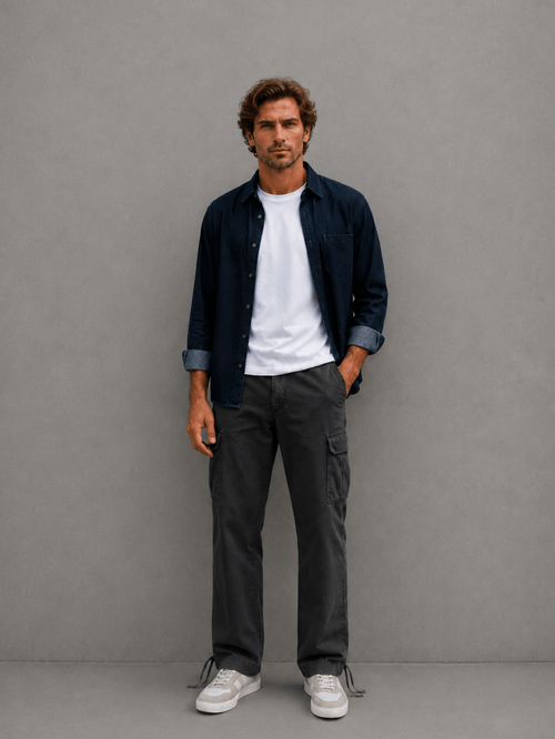 Pantalon Cargo Gabardina Gris
