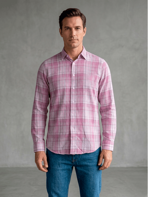 Camisa Modelo Voile Cuadros Rosa Cro Rosa Madras Hombre