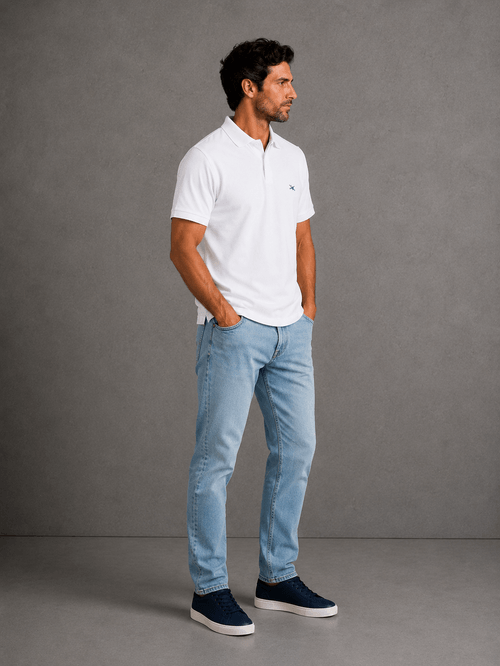 Polo Pique Basica Blanco Hombre