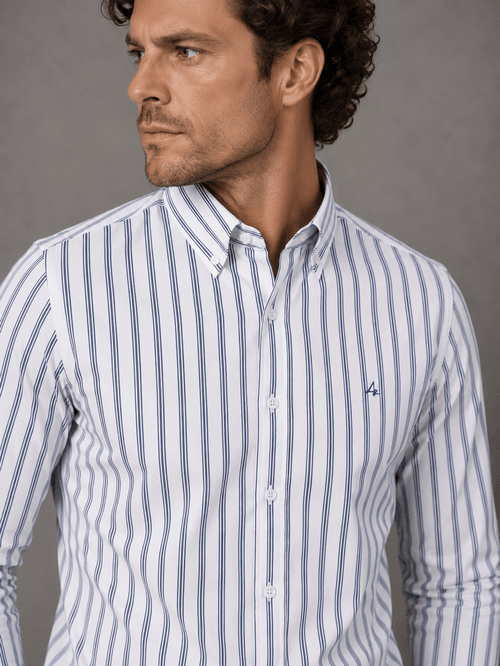 Camisa Alex Rayas Regular Fit Bco C/Marino Triple Raya Hombre