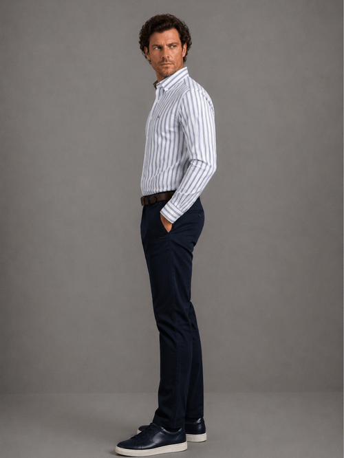 Camisa Alex Rayas Regular Fit Bco C/Marino Triple Raya Hombre