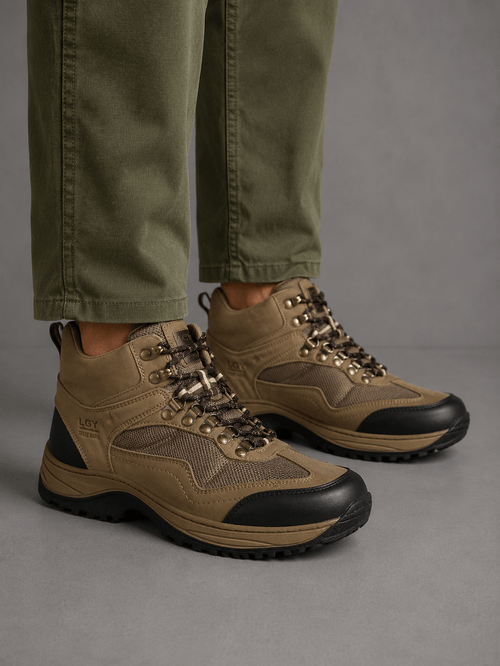 Bota Trekking Cuero y Mesh Beige Hombre
