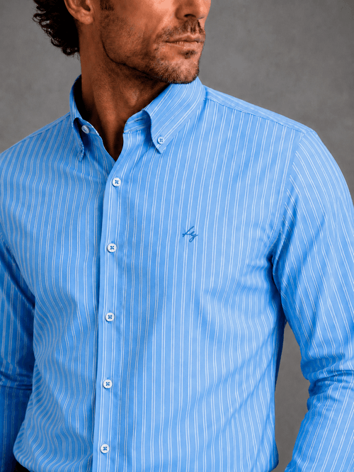 Camisa Alex Rayas Regular Fit Celeste C/Bco Tripe Raya Hombre