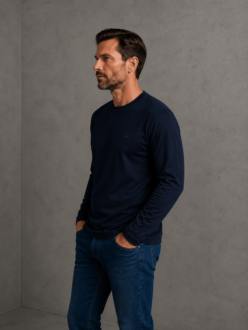 Remera Modelo T Shirt M/L Basica Manga Larga Azul