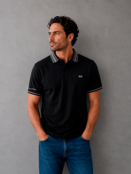 Polo Legend Rayado Negro Hombre