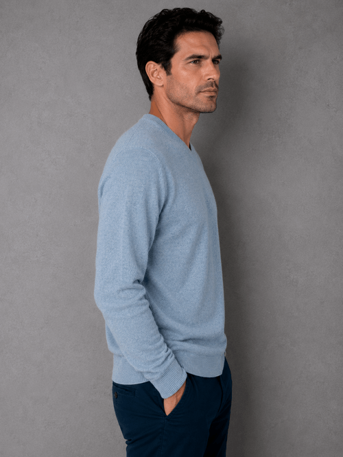 Sweater Escote V Cashmere Blend Celeste