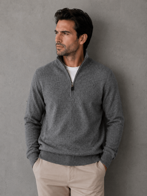 Sweater Medio Cierre Lambswool Gris