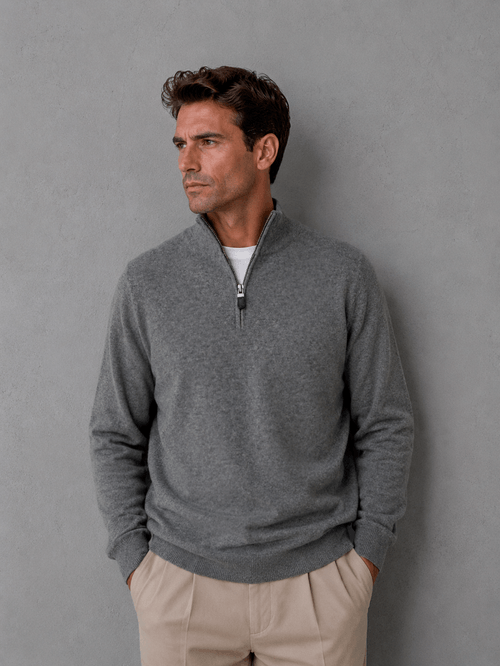 Sweater Medio Cierre Lambswool Gris